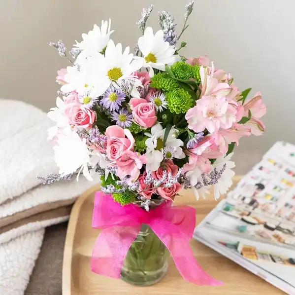 Pink Roses with White Flowers